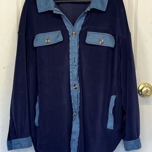 Navy Blue Women's Jacket with Light Blue Accents
